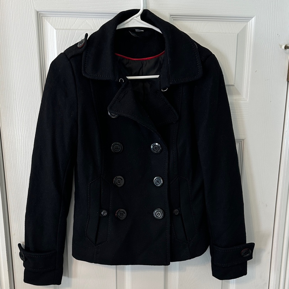 Divided Black Double Breasted Pea Coat Jacket Women’s US 8